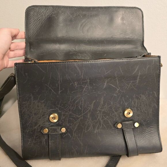 FEDELE OXFORD England Dark Gray Genuine Leather Briefcase Bag Handcrafted - Picture 7 of 12